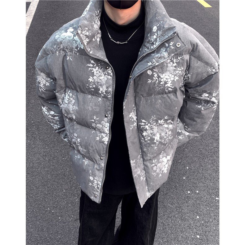 巴家扎染羽绒棉服男冬季宽松加厚短款面包服潮痞帅高街棉衣p98,男装棉衣,电商C307