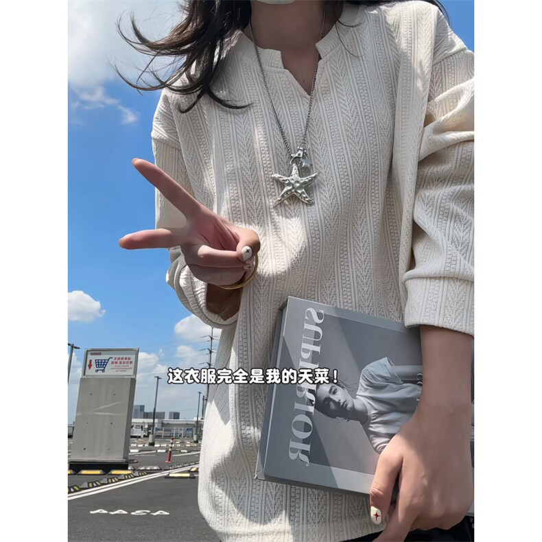 XZ809A/SYR32/特P25/控49   麦穗纹V领长袖长袖T恤卫衣图片