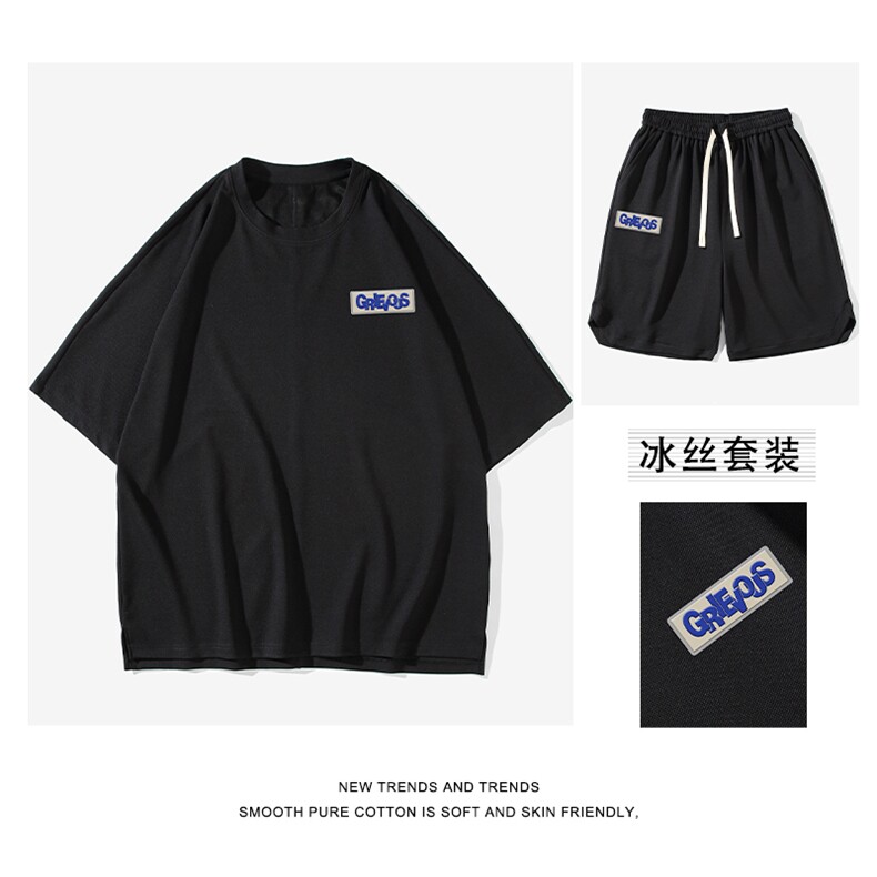 速干运动套装夏季无袖t恤短裤一套冰丝套装TZ18-特批70,男装休闲套装,星座718
