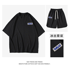 速干运动套装夏季无袖t恤短裤一套冰丝套装TZ18-特批70，男装休闲套装，星座718