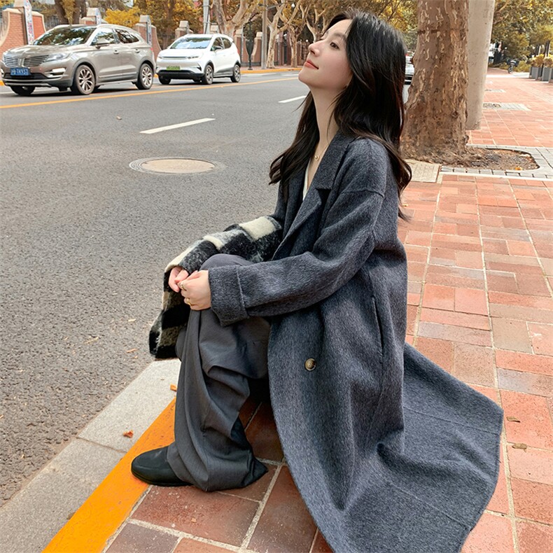 时尚百搭30%绒长款大衣简约高级显瘦气质外套，女装双面呢大衣，乾庄羊绒