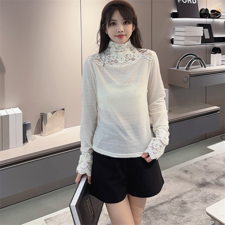 绒毛冬装新款蕾丝打底衫小衫,女装蕾丝衫/雪纺衫,2C091
