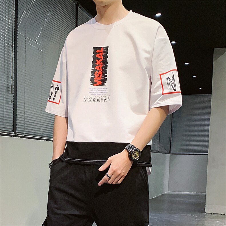 2024夏季字母印花圆领短袖t恤男潮牌宽松半袖潮流ins上衣DT12P30,男装T恤,电商A086