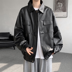 F676P68PU皮夹克翻领长袖复古时尚外套男生机车宽松型流，男装夹克，星座512-6