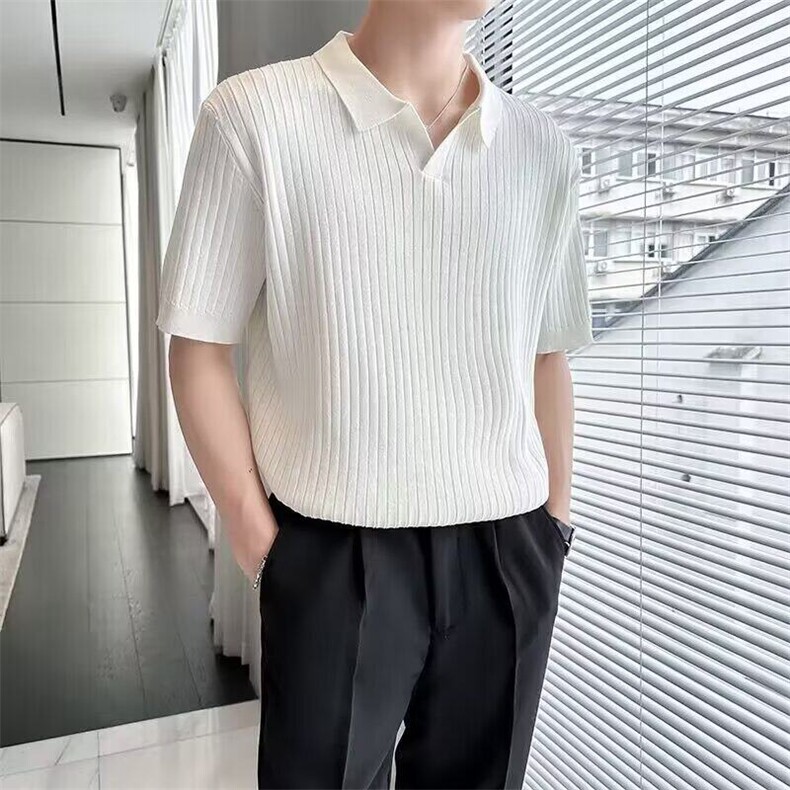 夏季条纹短袖polo衫男韩版修身翻领纯色休闲薄款T恤,男装Polo衫,星座410-7
