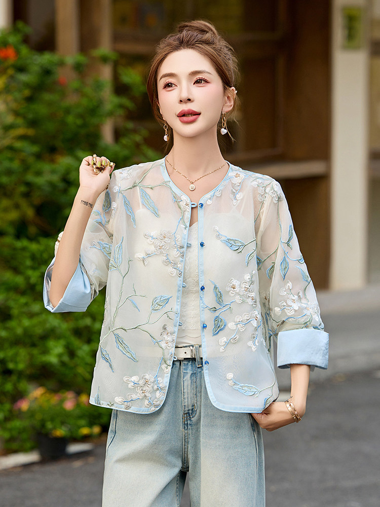 新中式外套女夏季2025新款高级感洋气时尚国风气质刺绣防晒服上衣,女装防晒衣,布芭啦