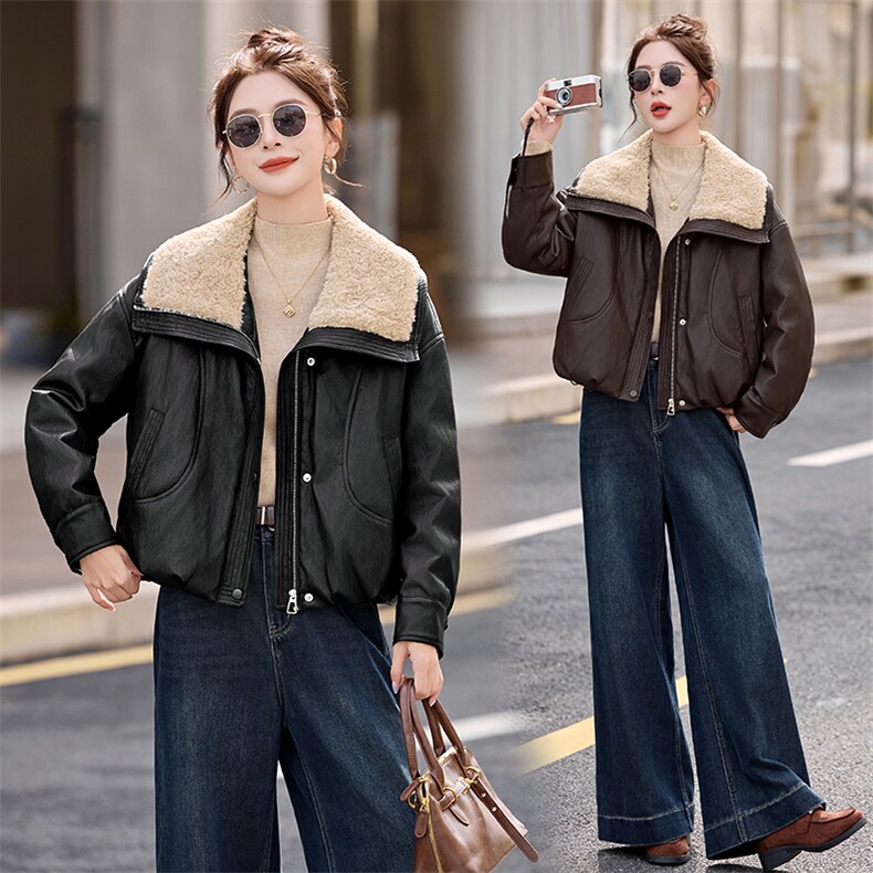 羊羔毛领拼接PU皮羽绒服女2025冬季新款小个子气质显瘦白鸭绒外套,女装羽绒服,衣之秀