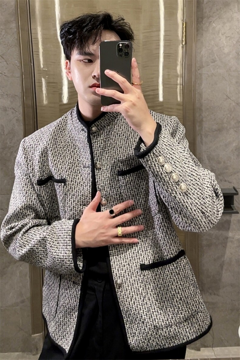 秋冬红立领小香风外套男时尚高级感休闲夹克上衣JK2316P130,男装夹克,电商B267