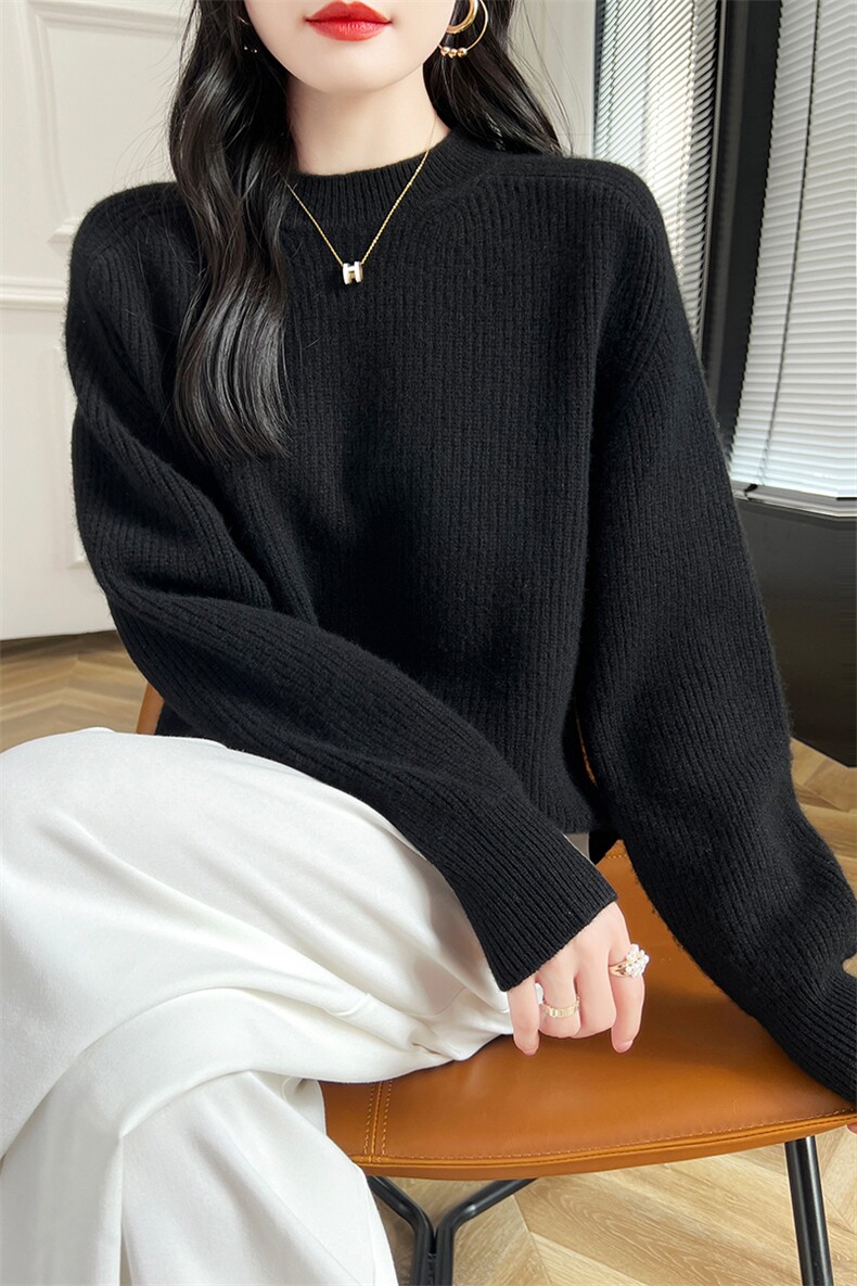 基础简约纯色圆领宽松大版女士羊毛衫2024年秋冬新款,女装羊毛衫,蒙特羊绒