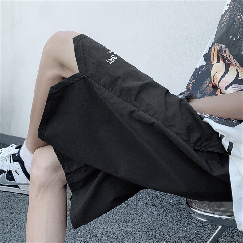 高品质夏款男冰丝褶皱短裤字母印花侧边分叉宽松短裤D108P30,男装牛仔裤,星座1013-1
