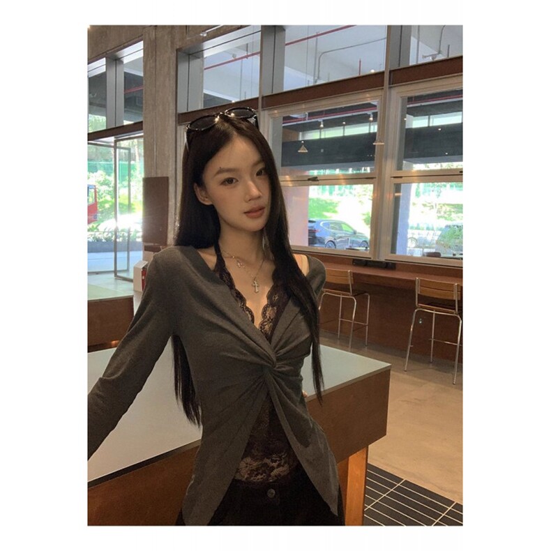 1506-1/T5431/P39长袖打底衫女新款初秋穿搭蕾丝t恤辣妹上衣图片