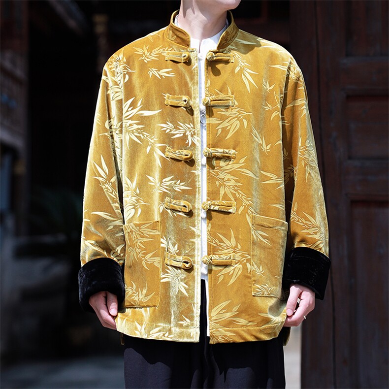中式新款男士大码丝绒压花竹叶外套加厚JK9913-p115控188,女装短外套,电商A021