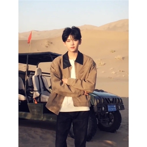 JK982-P75复古棕色哈灵顿夹克,polo衫搭配男短裤图片