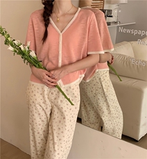 夏季新款简约V领短袖针织衫女宽松休闲百搭上衣，女装针织衫/毛衣，伟祺羊绒