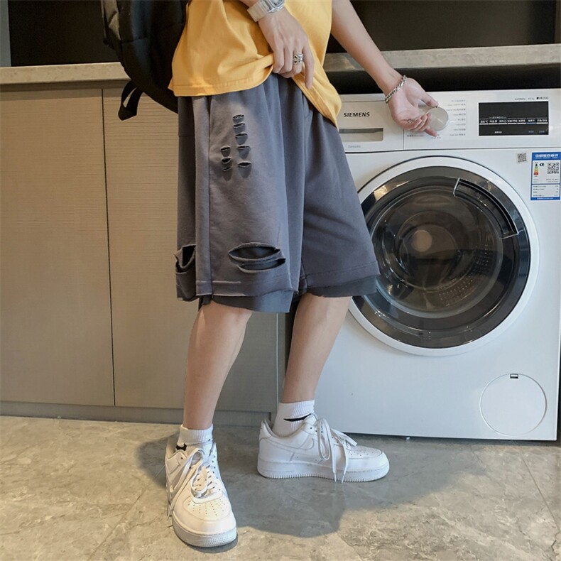 夏街头破洞短裤宽松休闲五分裤港风潮痞帅运动裤子短裤K564-P30,男装休闲裤,星座512-2