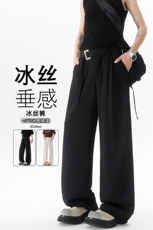 8XL-M垂坠感冰丝西裤大码凉感裤子腰带直筒长裤休闲裤KZ1958/P55，男装休闲裤，电商B238