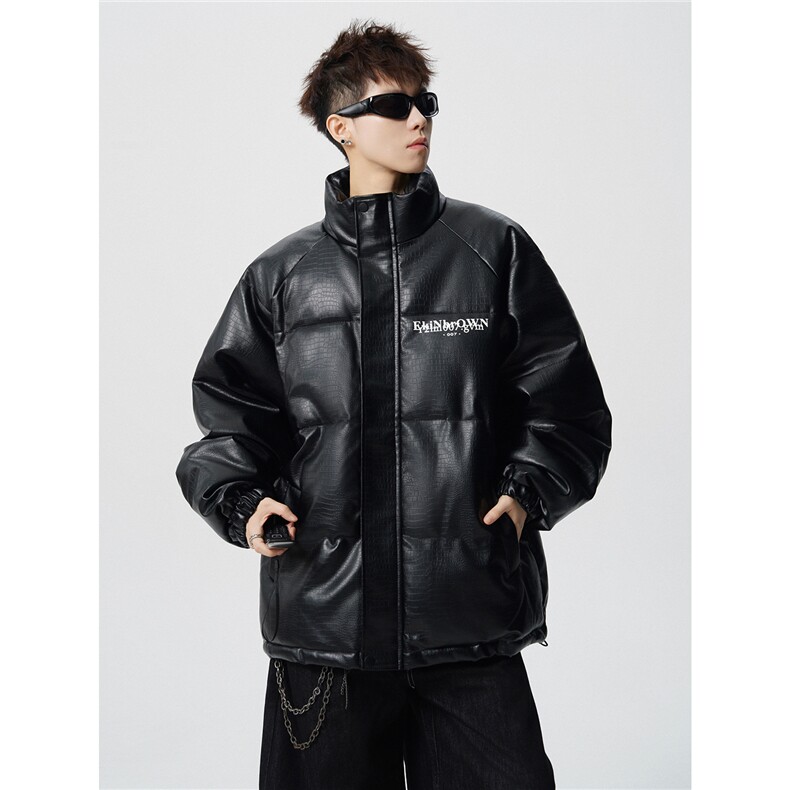 鳄鱼纹印花设计大码M-5XL手塞棉夹克PU皮棉服外套男8507P120控158，男装夹克，星座227-7