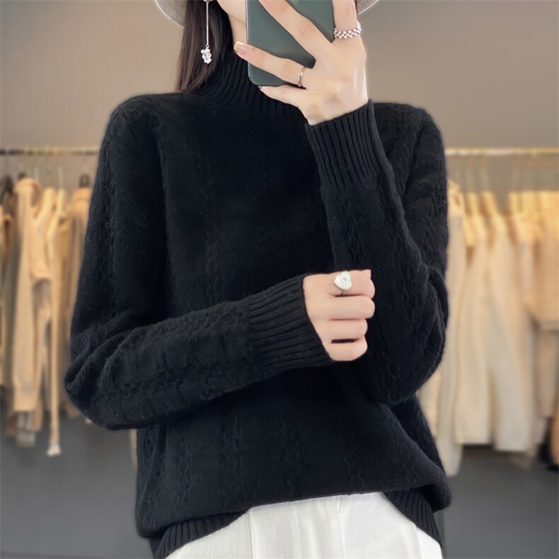 2024新款女士半高领加厚针织长袖羊毛衫秋冬百搭图片