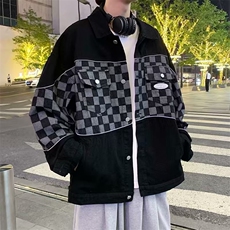 春秋季ins反光棋盘格外套男潮牌情侣装工装夹克上衣W3507-P65，男装夹克，星座512-2