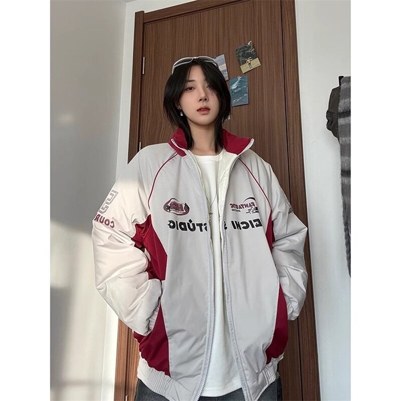 美式复古撞色机车棉服男冬季高级感加厚情侣外套oversize美式棉衣,男装夹克,星座506A