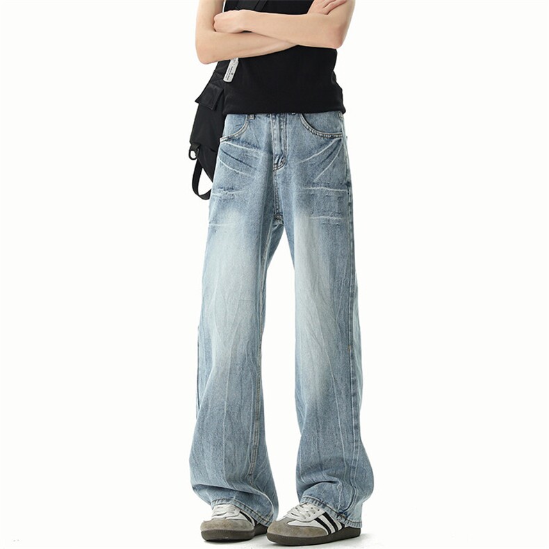 B221美式ins高街暗黑重工艺宽松直筒牛仔裤LK25476-特P45控78，男装牛仔裤，电商B221