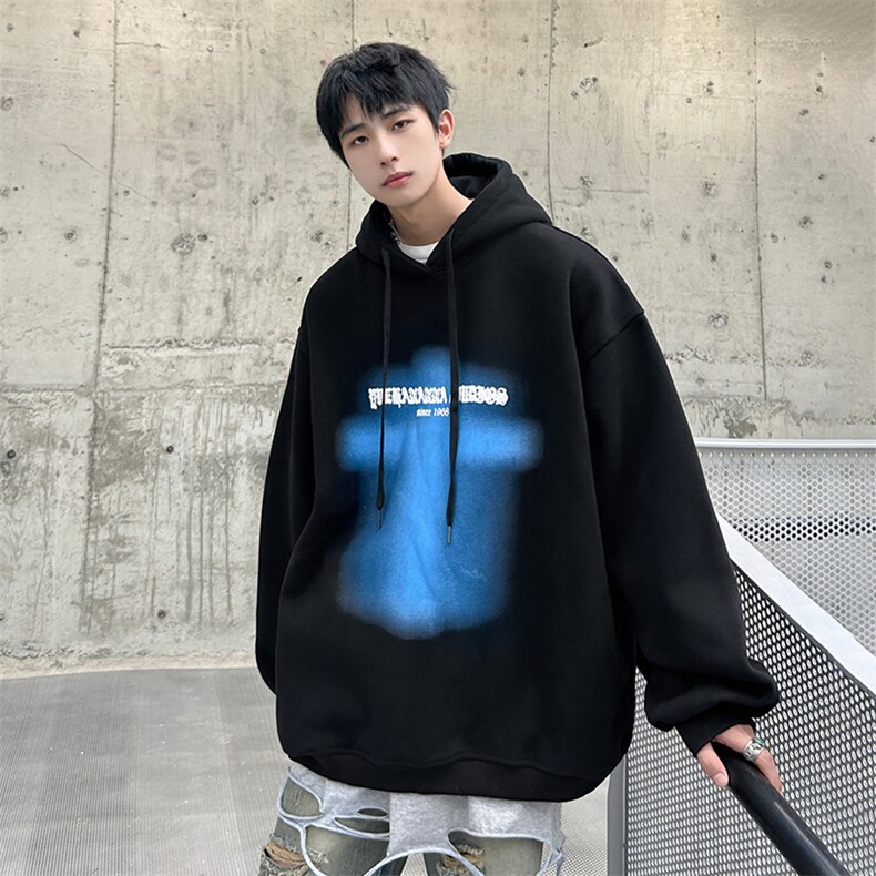 抖音供货、加绒360克现货字母印花连帽卫衣宽松D223A-WY2245-P50,男装卫衣,电商019-1