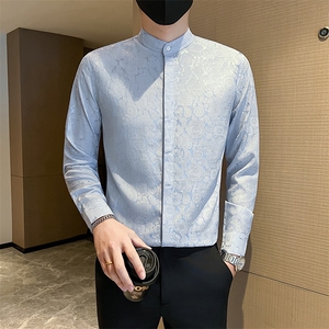 兰 社会小伙店主风提花立领长袖衬衫301A-1/CS503/P55图片