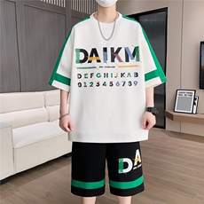 休闲运动套装夏季宽松阔版青少年学生短袖短裤一套A436-T69-P50，男装休闲套装，电商A436