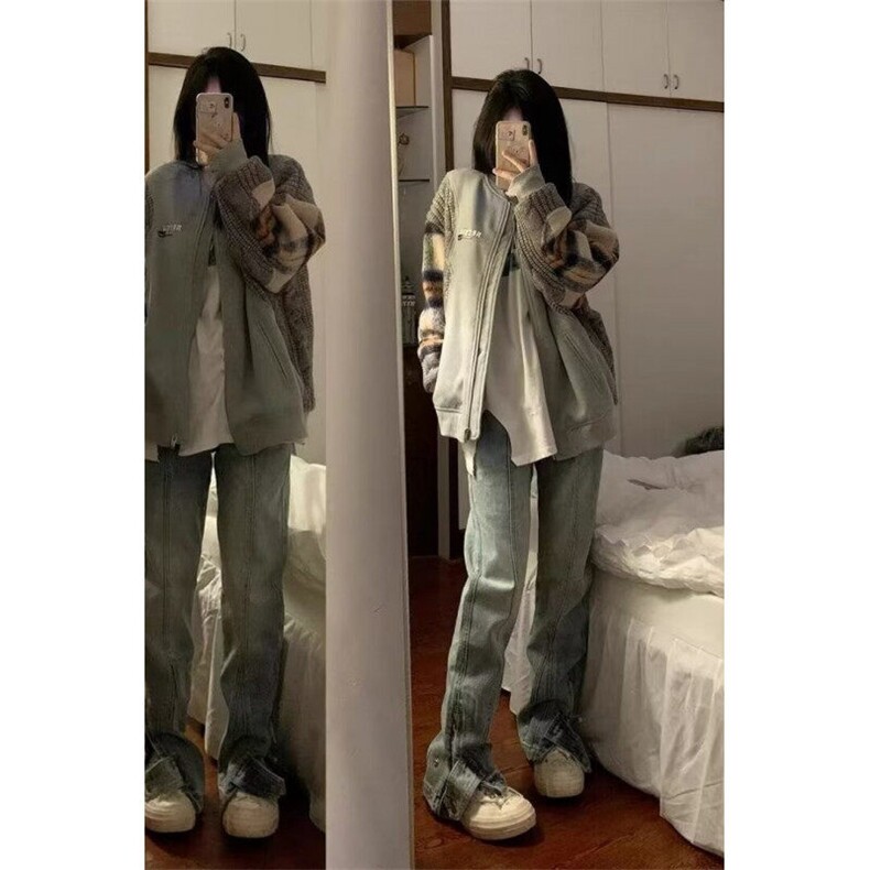 D5113-P50美式水洗牛仔裤男女嘻哈裤脚调节堆积长裤潮-网图现货,男装牛仔裤,星座603-2