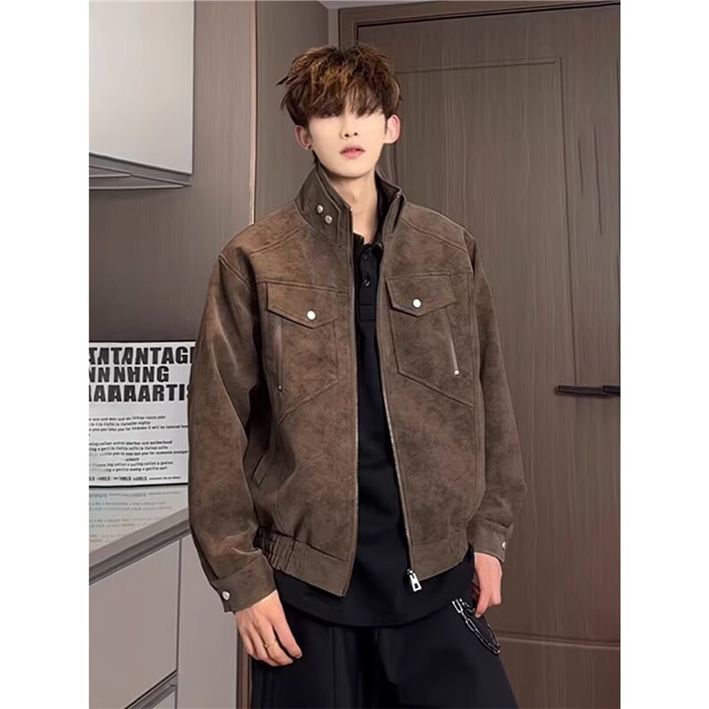 J9906-P85美式潮牌立领麂皮绒外套工装痞帅棒球服,男装工装外套,星座617A-2