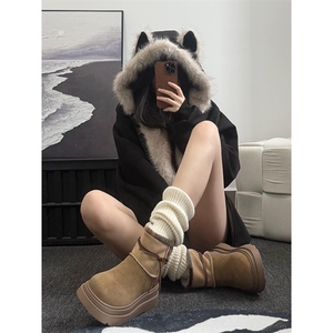 现货重磅硬挺boxy羽绒棉衣座山雕猫耳大毛毛领麂皮棉服冬外套图片