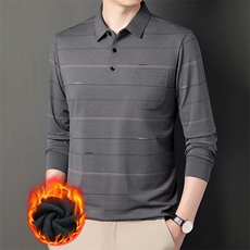 时尚精品爸爸长袖t恤加绒中年父亲秋冬t恤男上衣男有口袋打底polo，男装T恤，电商B212（原钱塘6029）