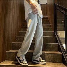 高街牛仔裤男韩版潮流松紧腰染黄泥2023夏季新款ins长裤RK626-P37，男装牛仔裤，星座412-3