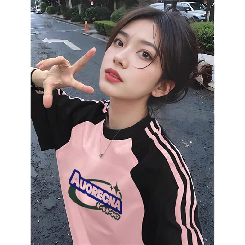 夏季美式高街重磅纯棉三条杠织带插肩撞色男女短袖T恤CZ88-特P25,男装T恤,电商A486