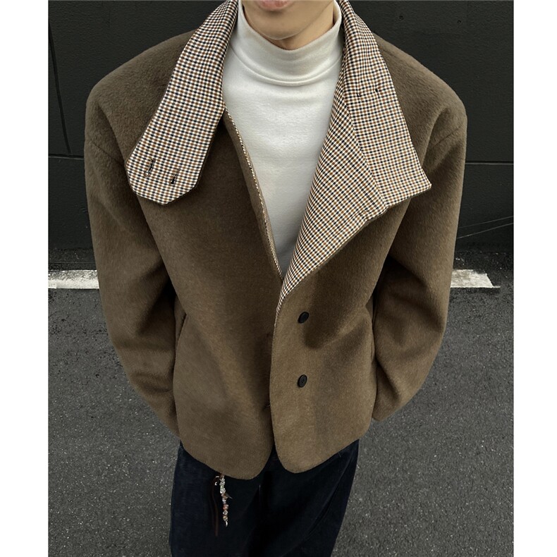 立领高领毛呢撞色拼接冬季夹克厚实防风保暖外套973P108，男装夹克，电商A458A