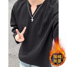 网络图现货美式复古亨利衫加绒硬汉亨利领坑条卫衣JT576-P45，男装卫衣，星座715-7