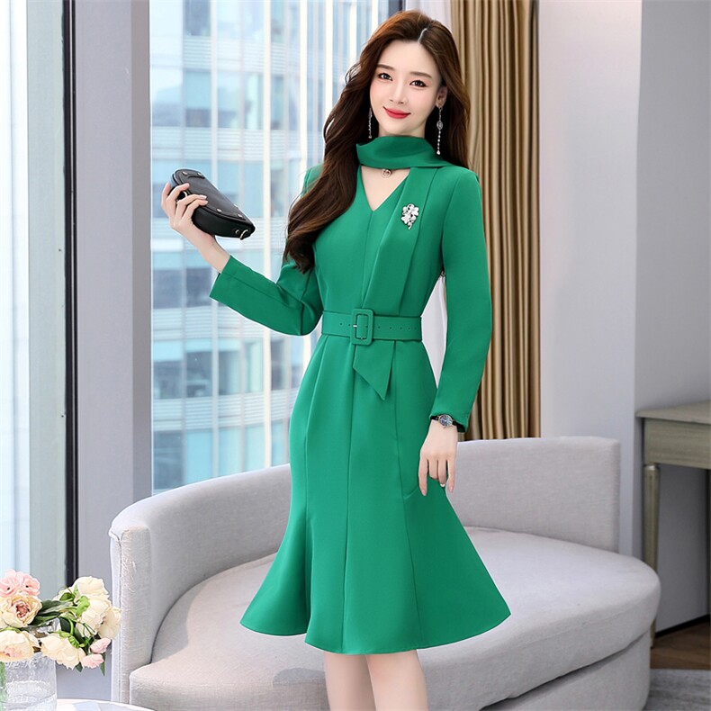 春秋职业连衣裙女高端2024新款时尚名媛气质女神范修身包臀鱼尾裙,女装连衣裙,韩美纤衣