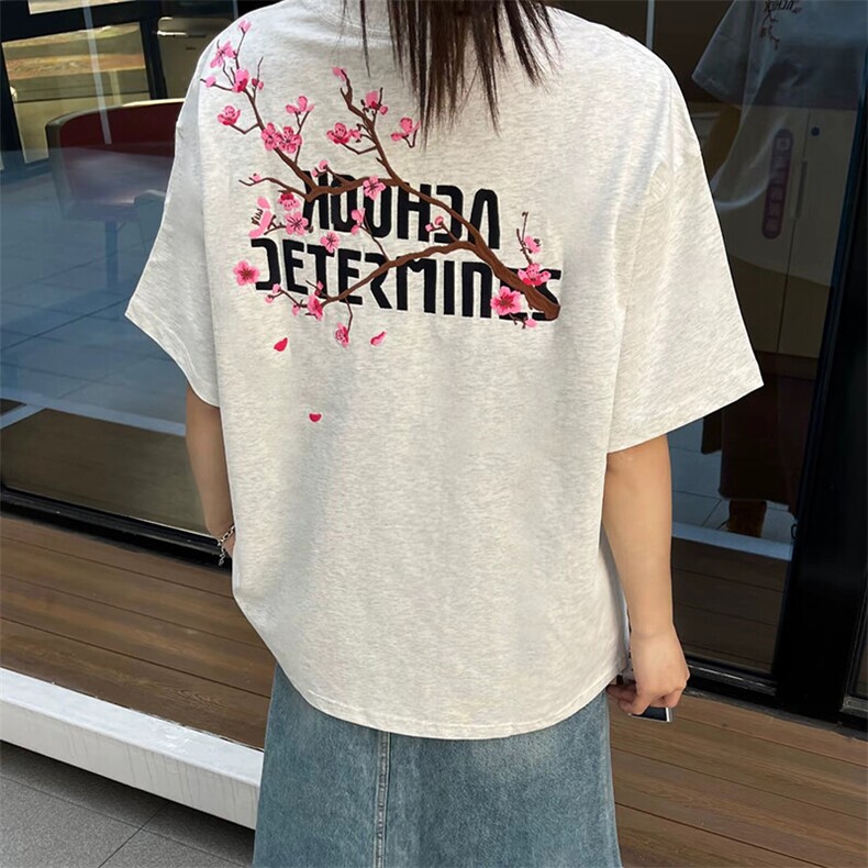 万针全刺绣工艺抖音得物高品质260克重磅纯棉双纱美式高街短袖T恤,男装T恤,电商A486-1