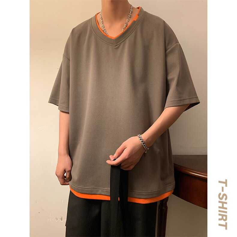 新款短袖男港风暖光夏季T恤休闲百搭假两件T恤男上衣TC3138-P30,男装T恤,星座717