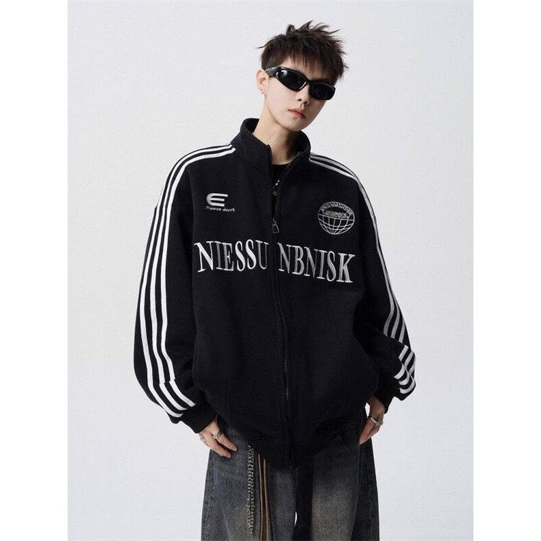 美式条纹休闲夹克男潮牌外套vibe高街百搭情侣开衫上衣LX966-p54图片
