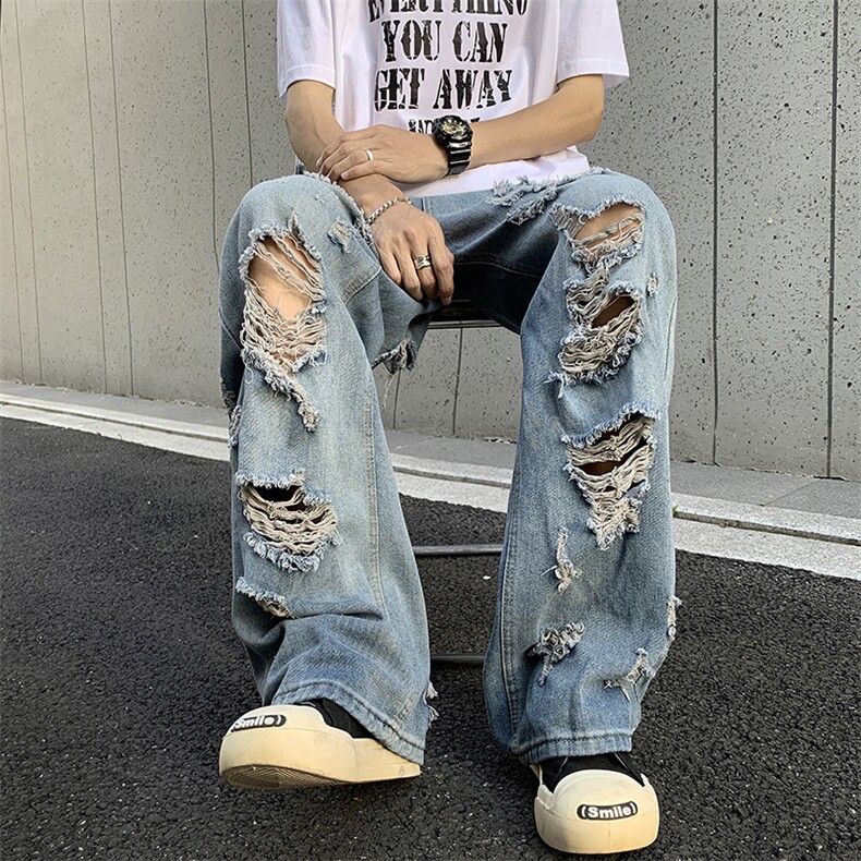 美式街头水洗做旧破洞牛仔裤男欧美高街vibe风长裤子N7059-P47,男装牛仔裤,星座308B-2