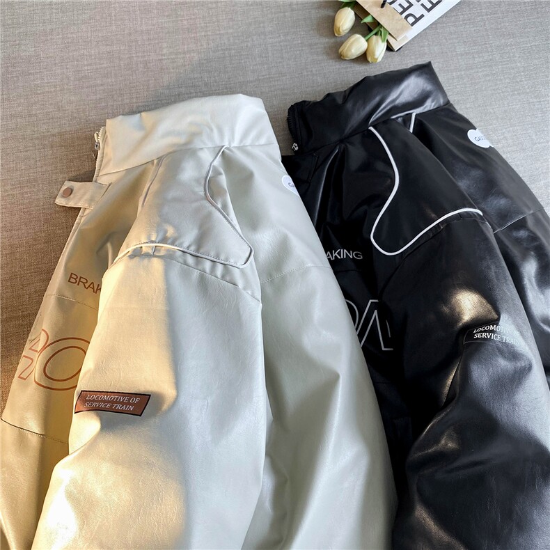 平铺冬装新款pu皮加厚宽松棉衣外套机车服情侣棉服D233-P128女类,男装皮衣,电商A335-1（原A458）