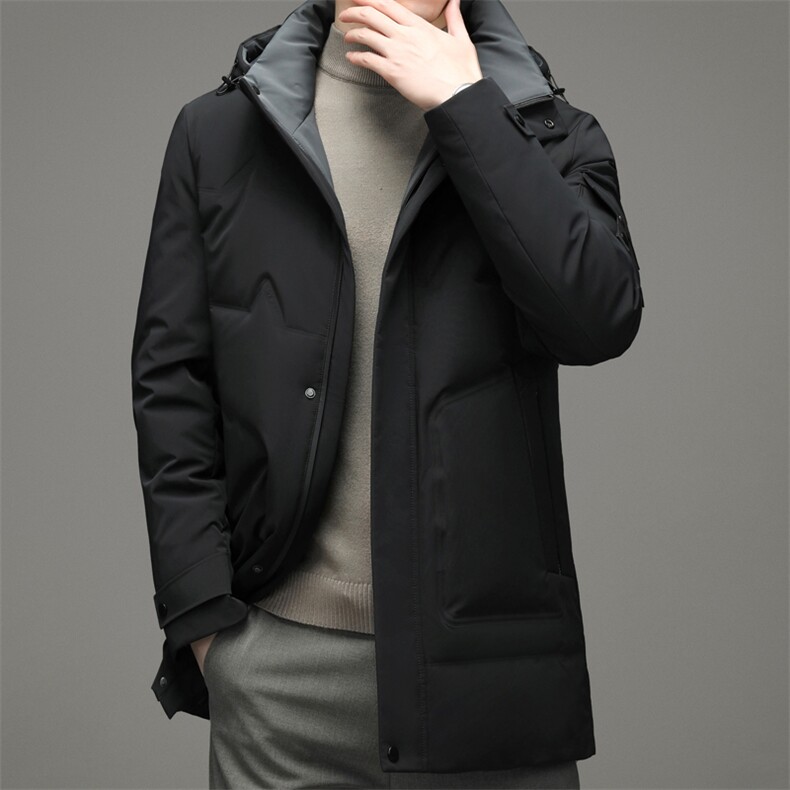 男士厚款羽绒服商务休闲中长款羽绒服宽松连帽款SNNYR862208-P315，男装羽绒服，电商B212（原钱塘6029）