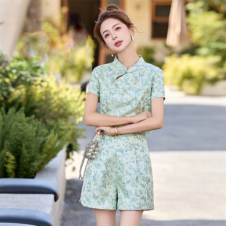 新中式套装女2025夏季新款高级感优雅仙气短裤两件套,女装套装/套裙,众宇琦