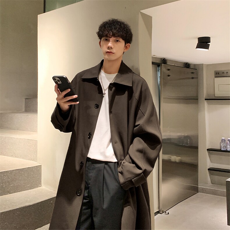 秋季新款Q2589-TP95控价148设计感韩系高级休闲长款翻领领风衣,男装风衣,电商A102