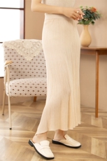 精纺羊毛针织百褶裙女长裙秋冬半身裙高腰大摆裙A字裙显瘦伞裙子，女装半身裙，唯若美羊绒