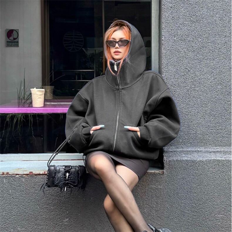 抖音得物高品质25秋冬美式高街宽松结构防风高领连帽卫衣外套W60，男装卫衣，电商A486