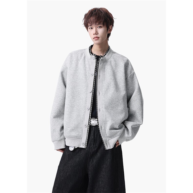 2026新款320g华棉假两件格子拼接潮牌开衫外套男J6504特P48控98，女装短外套，电商A001-1