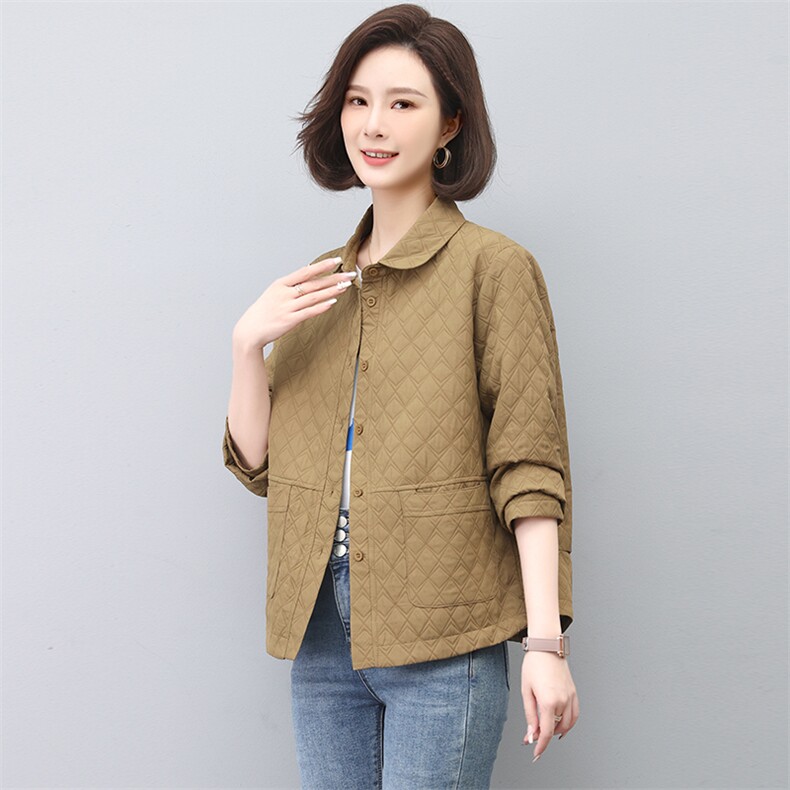 2024春秋新款妈妈春秋装格子时尚短外套女大码宽松夹克上衣,女装短外套,忆绮罗