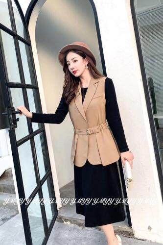 现货春季新款连衣裙马夹两件套，女装连衣裙，依美依缘